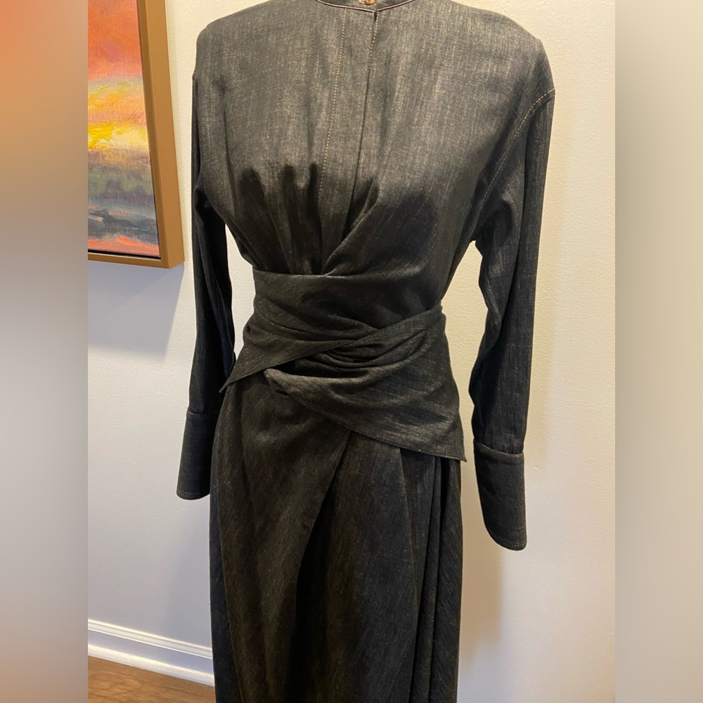 Bruno Cucinelli lovely wrap detailed denim charcoal grey dress.